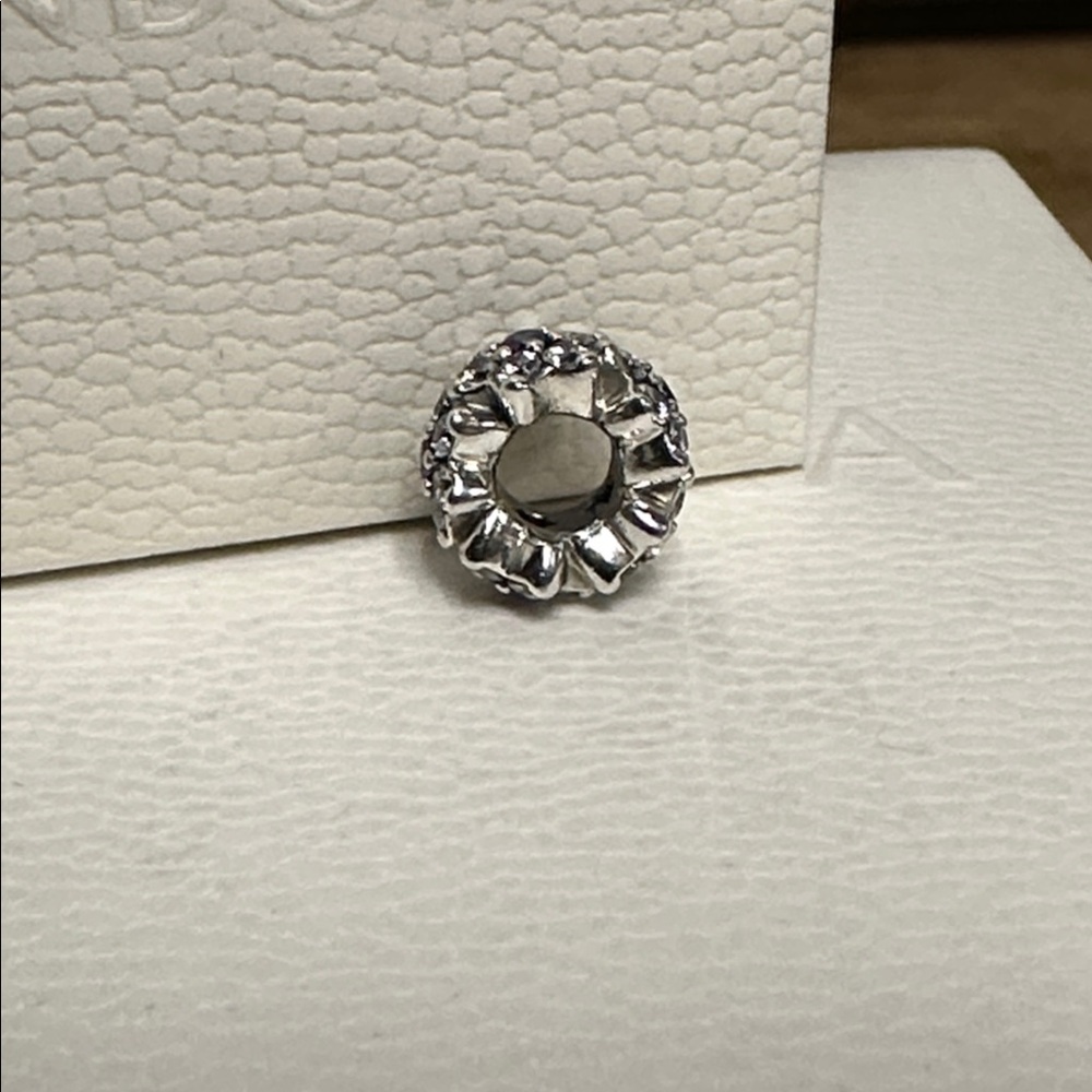 Pandora great shape forget me not floral purple clear crystal stamp spacer charm - Picture 3 of 4